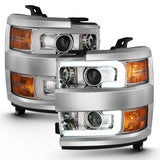ANZO 2015-2016 Chevrolet Silverado Projector Headlights w/ Plank Style Design Chrome w/ Amber ANZO Headlights  AXOPROS