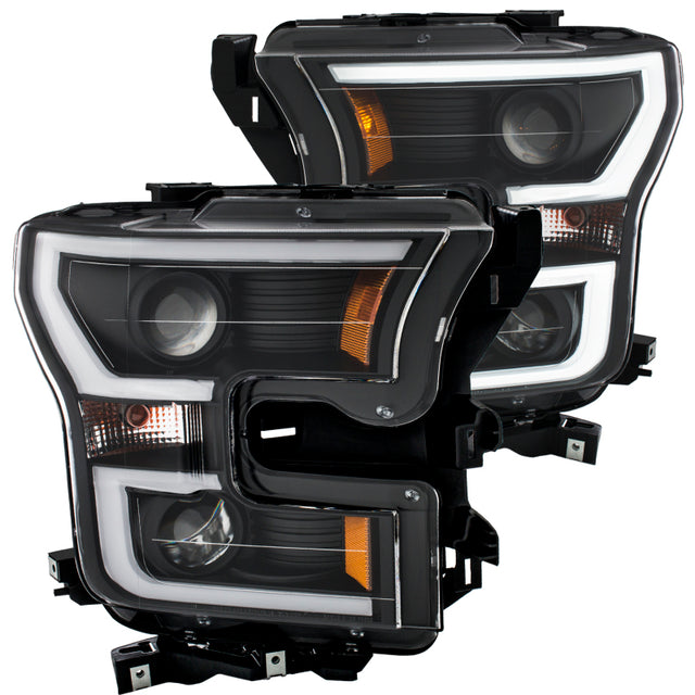 ANZO 2015-2016 Ford F-150 Projector Headlights w/ Plank Style Design Black w/ Amber ANZO Headlights  AXOPROS