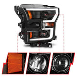 ANZO 2015-2017 Ford F-150 Projector Headlights w/ Plank Style Switchback Black w/ Amber ANZO Headlights  AXOPROS