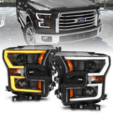 ANZO 2015-2017 Ford F-150 Projector Headlights w/ Plank Style Switchback Black w/ Amber ANZO Headlights  AXOPROS