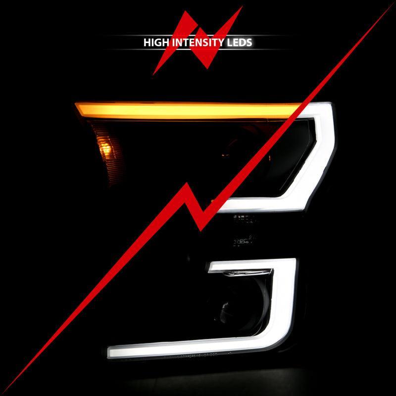 ANZO 2015-2017 Ford F-150 Projector Headlights w/ Plank Style Switchback Black w/ Amber ANZO Headlights  AXOPROS