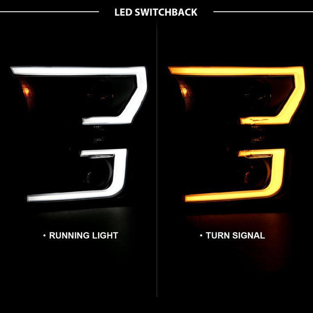 ANZO 2015-2017 Ford F-150 Projector Headlights w/ Plank Style Switchback Black w/ Amber ANZO Headlights  AXOPROS