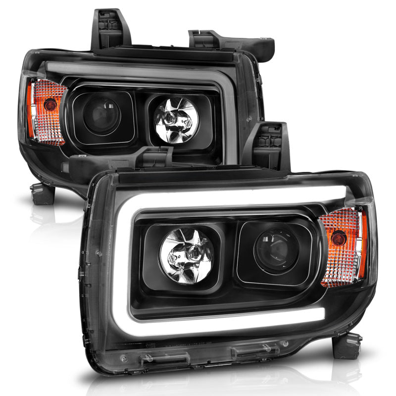 ANZO 2015+ GMC Canyon Projector Headlights w/ Plank Style Design Black w/ Amber ANZO Headlights  AXOPROS