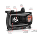 ANZO 2015+ GMC Canyon Projector Headlights w/ Plank Style Design Black w/ Amber ANZO Headlights  AXOPROS