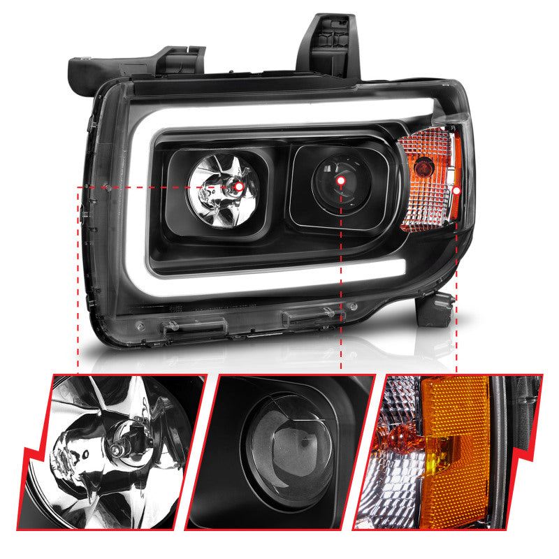 ANZO 2015+ GMC Canyon Projector Headlights w/ Plank Style Design Black w/ Amber ANZO Headlights  AXOPROS