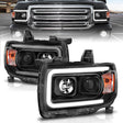 ANZO 2015+ GMC Canyon Projector Headlights w/ Plank Style Design Black w/ Amber ANZO Headlights  AXOPROS