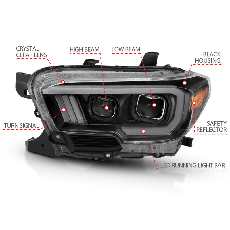 ANZO 2016-2017 Toyota Tacoma Projector Headlights w/ Plank Style Design Black/Amber w/ DRL ANZO Headlights  AXOPROS
