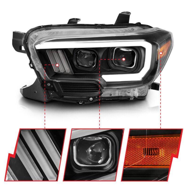ANZO 2016-2017 Toyota Tacoma Projector Headlights w/ Plank Style Switchback Black w/ Amber ANZO Headlights  AXOPROS