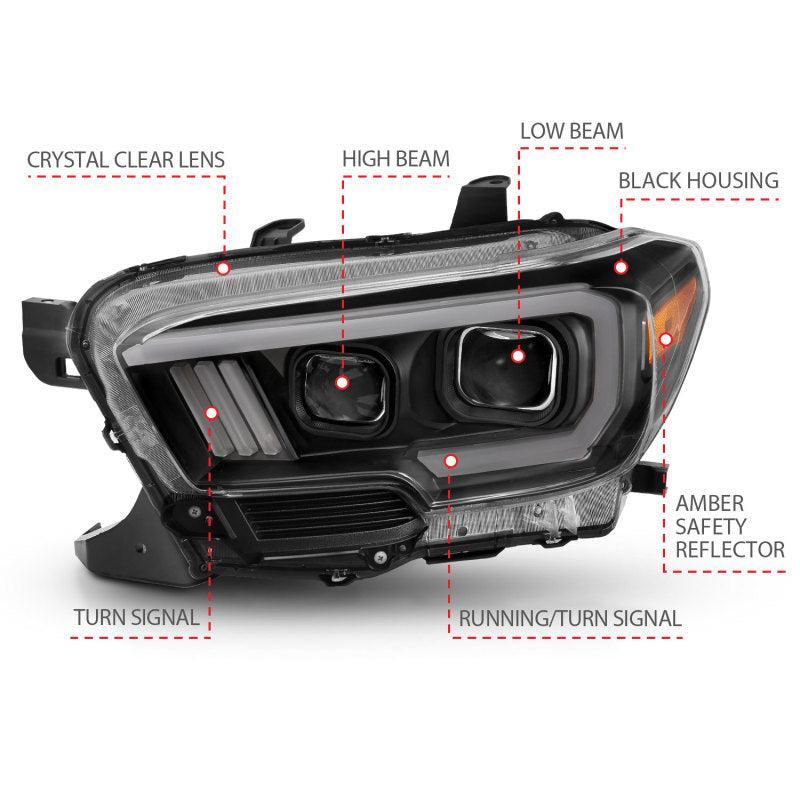 ANZO 2016-2017 Toyota Tacoma Projector Headlights w/ Plank Style Switchback Black w/ Amber w/ DRL ANZO Headlights  AXOPROS