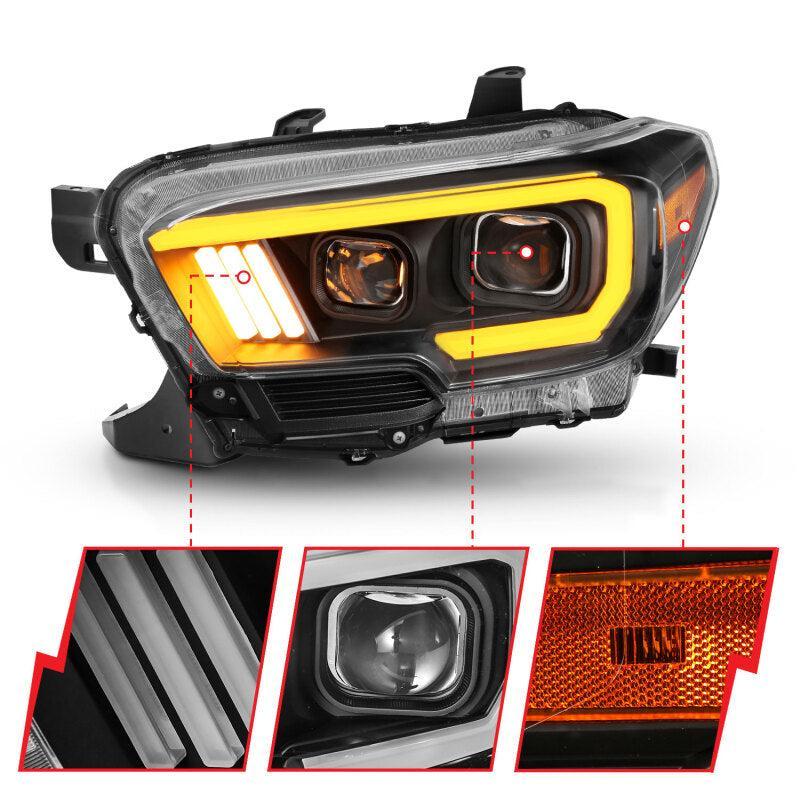 ANZO 2016-2017 Toyota Tacoma Projector Headlights w/ Plank Style Switchback Black w/ Amber w/ DRL ANZO Headlights  AXOPROS