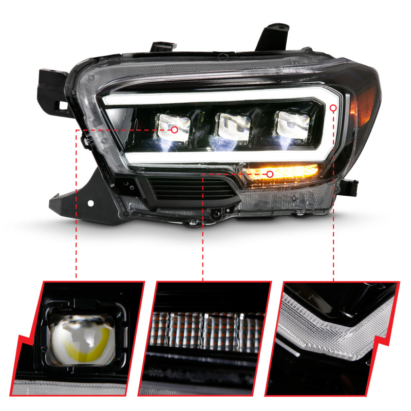 ANZO 2016-2018 Toyota Tacoma LED Projector Headlights Plank Style Black w/ Amber ANZO Headlights  AXOPROS