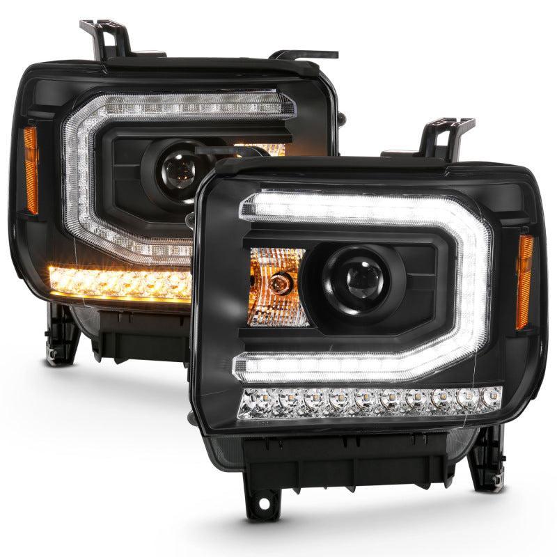 ANZO 2016-2019 Gmc Sierra 1500 Projector Headlight Plank Style Black w/ Sequential Amber Signal ANZO Headlights  AXOPROS