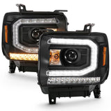 ANZO 2016-2019 Gmc Sierra 1500 Projector Headlight Plank Style Black w/ Sequential Amber Signal ANZO Headlights  AXOPROS
