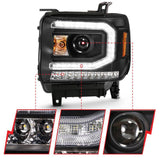 ANZO 2016-2019 Gmc Sierra 1500 Projector Headlight Plank Style Black w/ Sequential Amber Signal ANZO Headlights  AXOPROS