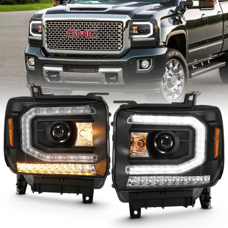 ANZO 2016-2019 Gmc Sierra 1500 Projector Headlight Plank Style Black w/ Sequential Amber Signal ANZO Headlights  AXOPROS