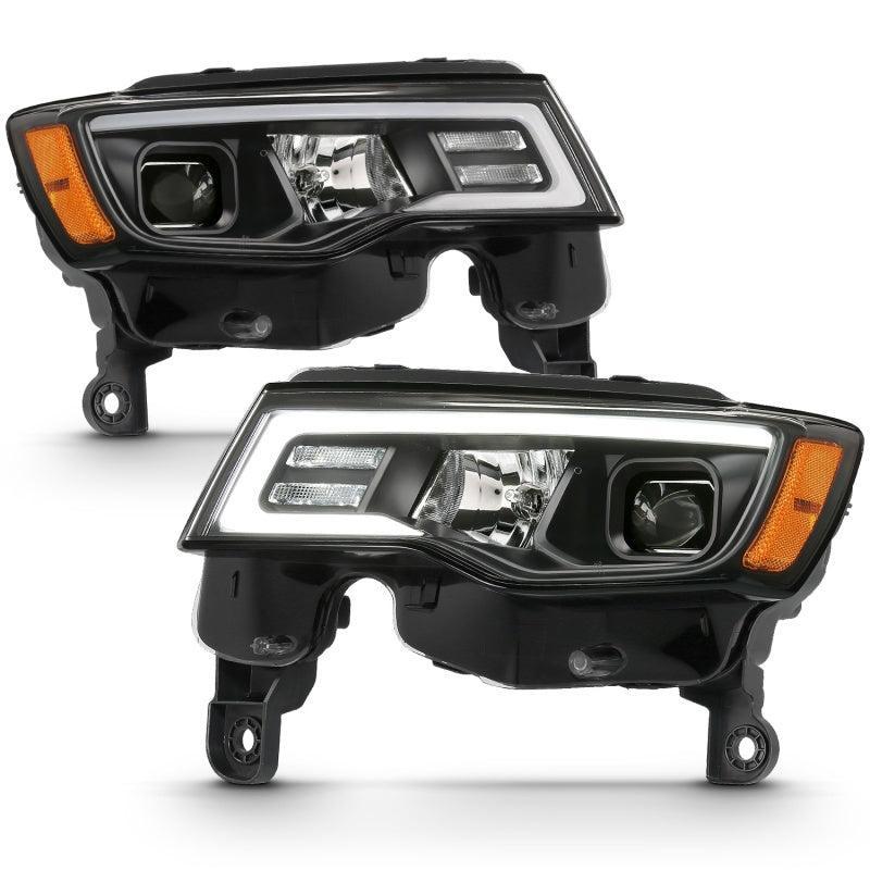 ANZO 2017-2018 Jeep Grand Cherokee Projector Headlights w/ Plank Style Switchback - Black w/ Amber ANZO Headlights  AXOPROS
