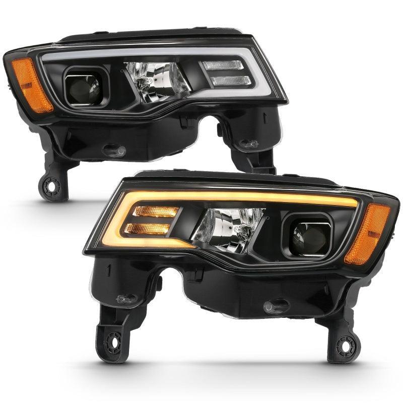 ANZO 2017-2018 Jeep Grand Cherokee Projector Headlights w/ Plank Style Switchback - Black w/ Amber ANZO Headlights  AXOPROS