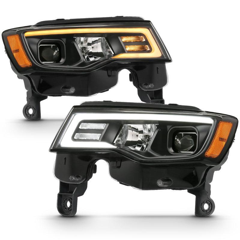 ANZO 2017-2018 Jeep Grand Cherokee Projector Headlights w/ Plank Style Switchback - Black w/ Amber ANZO Headlights  AXOPROS