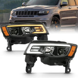 ANZO 2017-2018 Jeep Grand Cherokee Projector Headlights w/ Plank Style Switchback - Black w/ Amber ANZO Headlights  AXOPROS