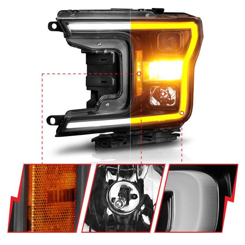 ANZO 2018-2020 Ford F-150 Projector Headlight w/ Plank Style Switchback Black Housing ANZO Headlights  AXOPROS