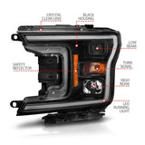 ANZO 2018-2020 Ford F-150 Projector Headlight w/ Plank Style Switchback Black Housing ANZO Headlights  AXOPROS