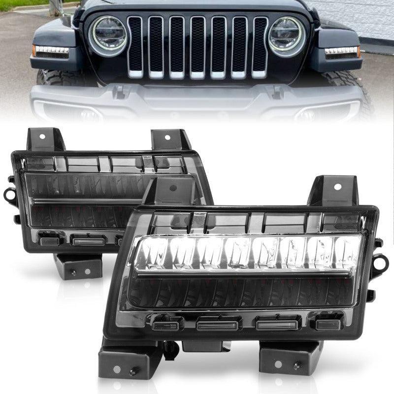 ANZO 2018-2021 Jeep Wrangler LED Side Markers Chrome Housing Smoke Lens w/ Seq. Signal Sport Bulb ANZO Lights Corner  AXOPROS