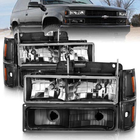 ANZO 88-98 Chevrolet C1500 Crystal Headlights Black ANZO Headlights  AXOPROS
