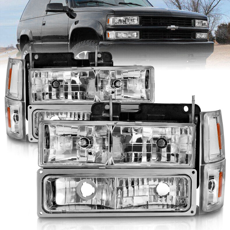 ANZO 88-98 Chevrolet C1500 Crystal Headlights Chrome w/ Signal and Side Marker Lights ANZO Headlights  AXOPROS