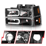 ANZO 88-98 Chevrolet C1500 Crystal Headlights w/ Light Bar Black Housing w/ Signal Side Markers 8Pcs ANZO Headlights  AXOPROS