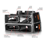 ANZO 88-98 Chevrolet C1500 Crystal Headlights w/ Light Bar Black Housing w/ Signal Side Markers 8Pcs ANZO Headlights  AXOPROS