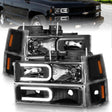 ANZO 88-98 Chevrolet C1500 Crystal Headlights w/ Light Bar Black Housing w/ Signal Side Markers 8Pcs ANZO Headlights  AXOPROS