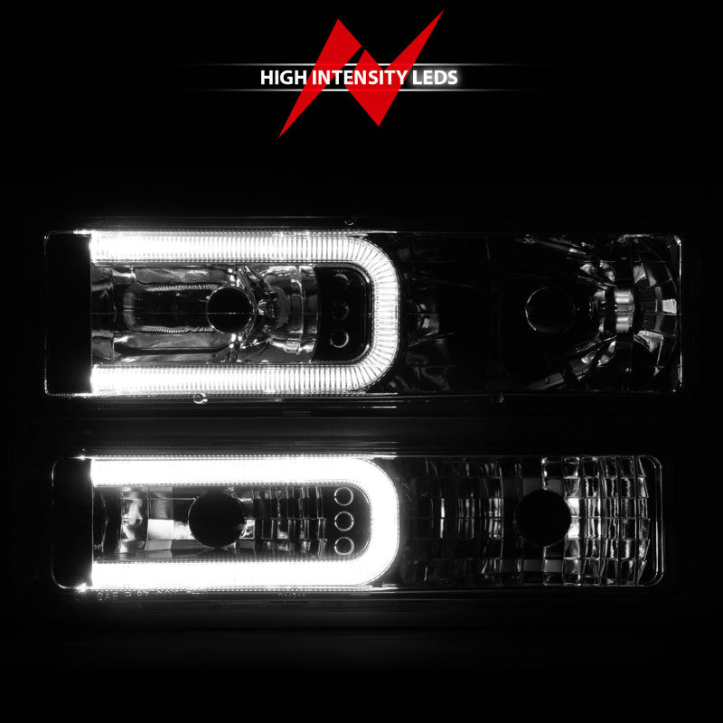 ANZO 88-98 Chevrolet C1500 Crystal Headlights w/Light Bar Chrome Housing w/ Signal Side Markers 8Pcs ANZO Headlights  AXOPROS