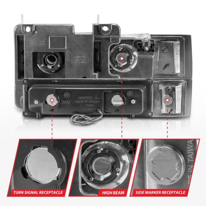 ANZO 88-98 Chevrolet C1500 Crystal Headlights w/Light Bar Chrome Housing w/ Signal Side Markers 8Pcs ANZO Headlights  AXOPROS