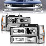 ANZO 88-98 Chevrolet C1500 Crystal Headlights w/Light Bar Chrome Housing w/ Signal Side Markers 8Pcs ANZO Headlights  AXOPROS