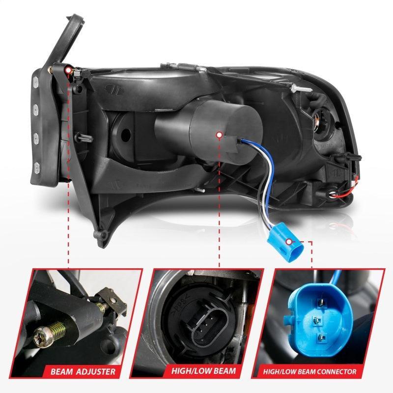 ANZO 94-02 Dodge RAM Crystal Headlight - w/ Light Bar Black Housing ANZO Headlights  AXOPROS