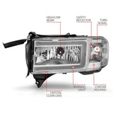 ANZO 94-02 Dodge RAM Crystal Headlight - w/ Light Bar Chrome Housing ANZO Headlights  AXOPROS