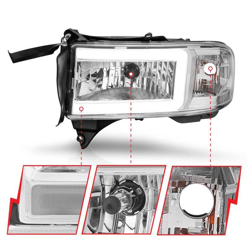 ANZO 94-02 Dodge RAM Crystal Headlight - w/ Light Bar Chrome Housing ANZO Headlights  AXOPROS
