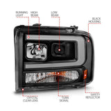 ANZO 99-04 Ford F250/F350/F450/Excursion (excl 99) Projector Headlights - w/ Light Bar Black Housing ANZO Headlights  AXOPROS