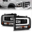 ANZO 99-04 Ford F250/F350/F450/Excursion (excl 99) Projector Headlights - w/ Light Bar Black Housing ANZO Headlights  AXOPROS