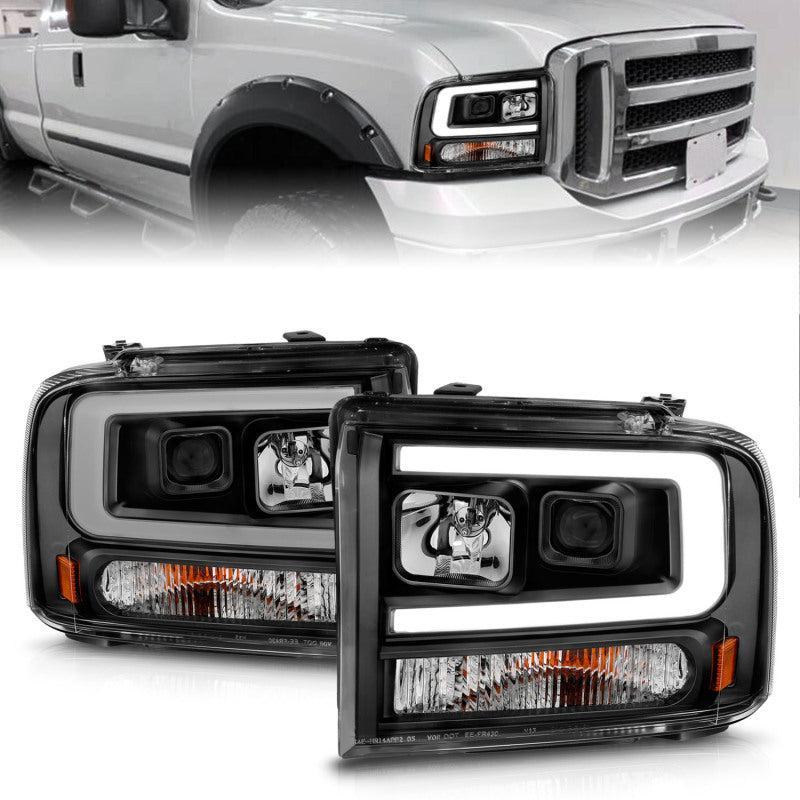 ANZO 99-04 Ford F250/F350/F450/Excursion (excl 99) Projector Headlights - w/ Light Bar Black Housing ANZO Headlights  AXOPROS