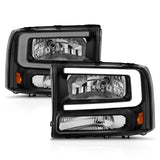 ANZO 99-04 Ford F250/F350/F450/Excursion (excl. 99) Crystal Headlights - w/ Light Bar Black Housing ANZO Headlights  AXOPROS