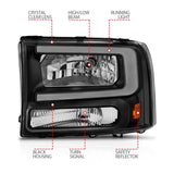 ANZO 99-04 Ford F250/F350/F450/Excursion (excl. 99) Crystal Headlights - w/ Light Bar Black Housing ANZO Headlights  AXOPROS