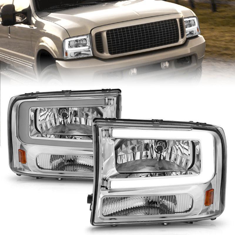 ANZO 99-04 Ford F250/F350/F450/Excursion (excl. 99) Crystal Headlights - w/ Light Bar Chrome Housing ANZO Headlights  AXOPROS