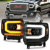 ANZO GMC SIERRA 1500 14-15 2500H/15-19 Projector Headlight Plank Style Black w/ Switchback (Halogen) ANZO Headlights  AXOPROS