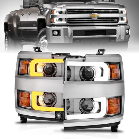 ANZO Projector Headlights 15-17 Chevrolet Silverado 2500HD / 3500HD Chrome w/ Chrome Rim ANZO Headlights  AXOPROS