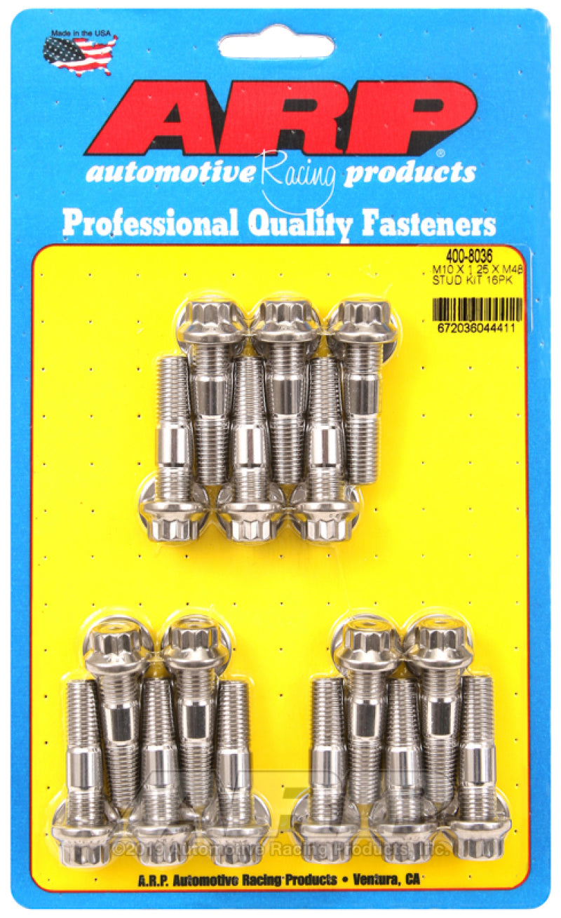 ARP M10 x 1.25 x 48 Stainless Steel 12pt Broached Stud Kit (16/pkg) ARP Hardware - Singles  AXOPROS