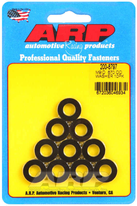 ARP M9 ID 0.670 OD Chamfer Black Washers (10 pack) ARP Hardware Kits - Other  AXOPROS
