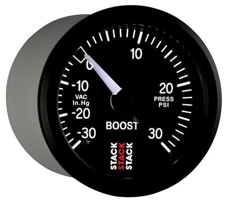 Autometer 52mm Stack Instruments -30INHG to +30PSI Mechanical Boost Gauge - Black AutoMeter Gauges  AXOPROS