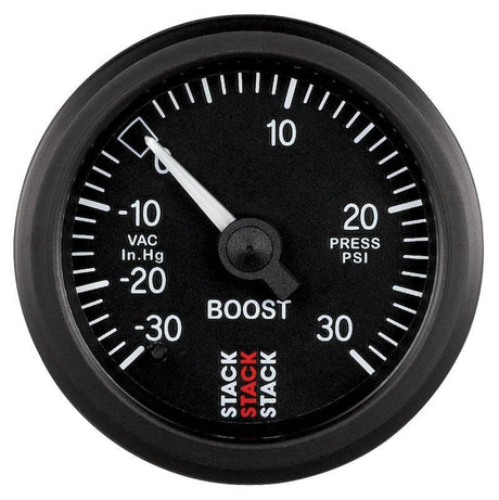 Autometer 52mm Stack Instruments -30INHG to +30PSI Mechanical Boost Gauge - Black AutoMeter Gauges  AXOPROS