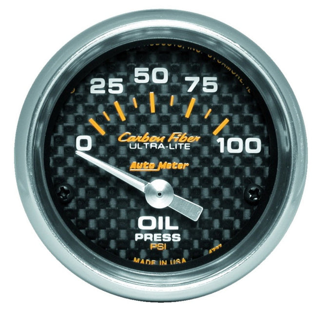Autometer Carbon Fiber 52mm 100 PSI Electronic Oil Pressure Gauge AutoMeter Gauges  AXOPROS